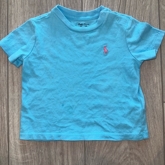 POLO Ralph Lauren Light Blue Kids Tee with Pink Logo - Picture 1 of 4